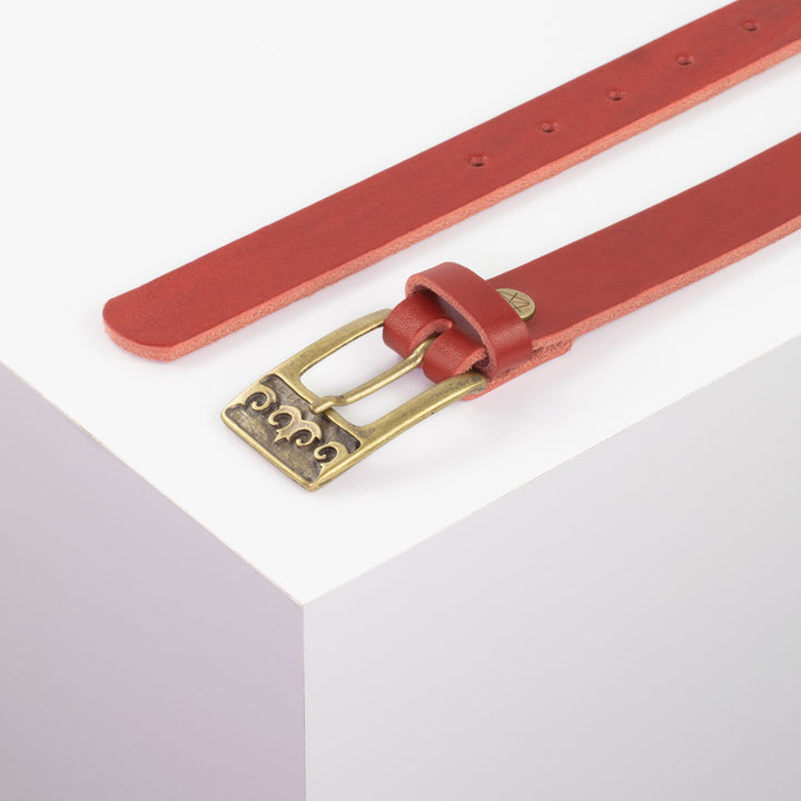 Ledergürtel 2,5cm mit Schnalle Ornament messing rot ohne Muster