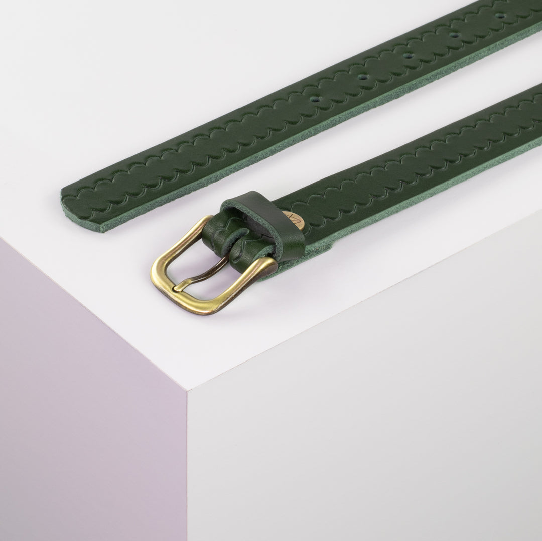 Ledergürtel 2,5cm mit Schnalle Chicago messing grün kleine Welle