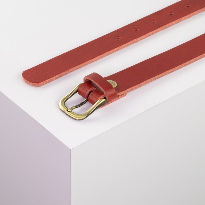 Ledergürtel 2,5cm mit Schnalle Chicago messing rot ohne Muster