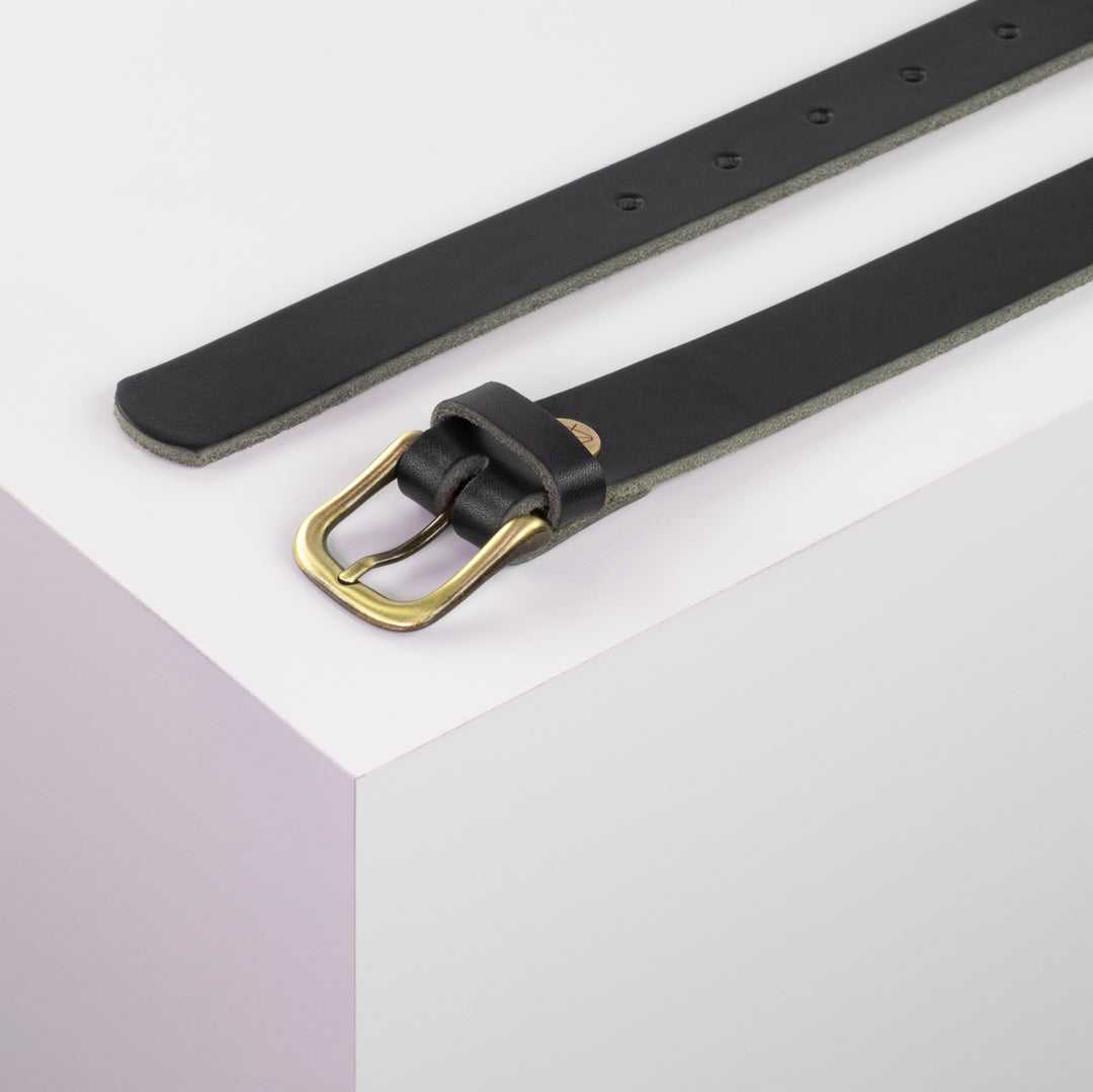 Ledergürtel 2,5cm mit Schnalle Chicago messing schwarz ohne Muster