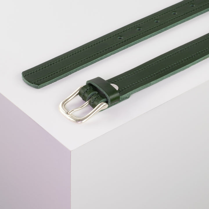 Ledergürtel 2,5cm mit Schnalle Chicago silber grün Reißverschluss