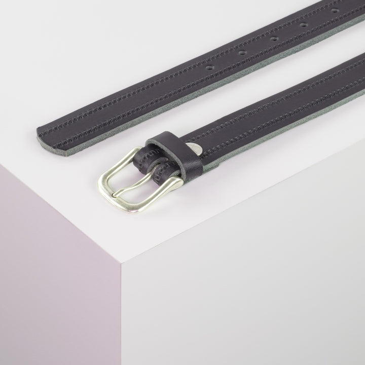 Ledergürtel 2,5cm mit Schnalle Chicago silber navi Reißverschluss