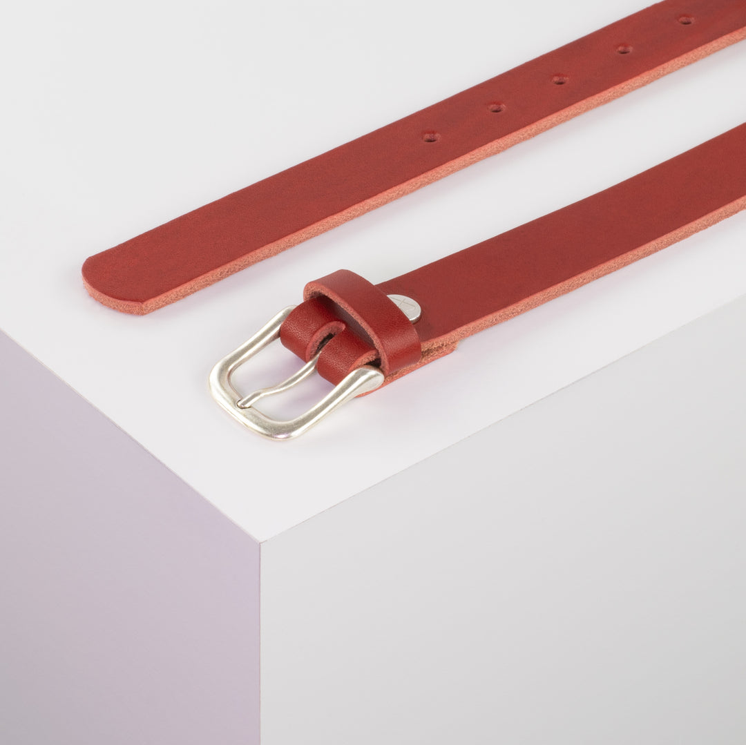 Ledergürtel 2,5cm mit Schnalle Chicago silber rot ohne Muster