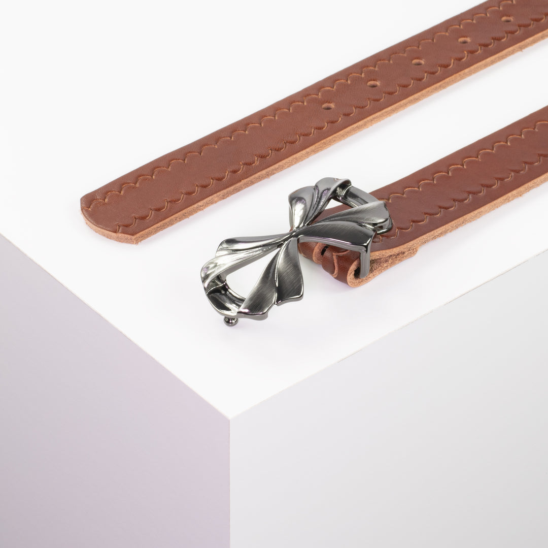 Ledergürtel 3cm mit Schnalle Paris cognac kleine Welle