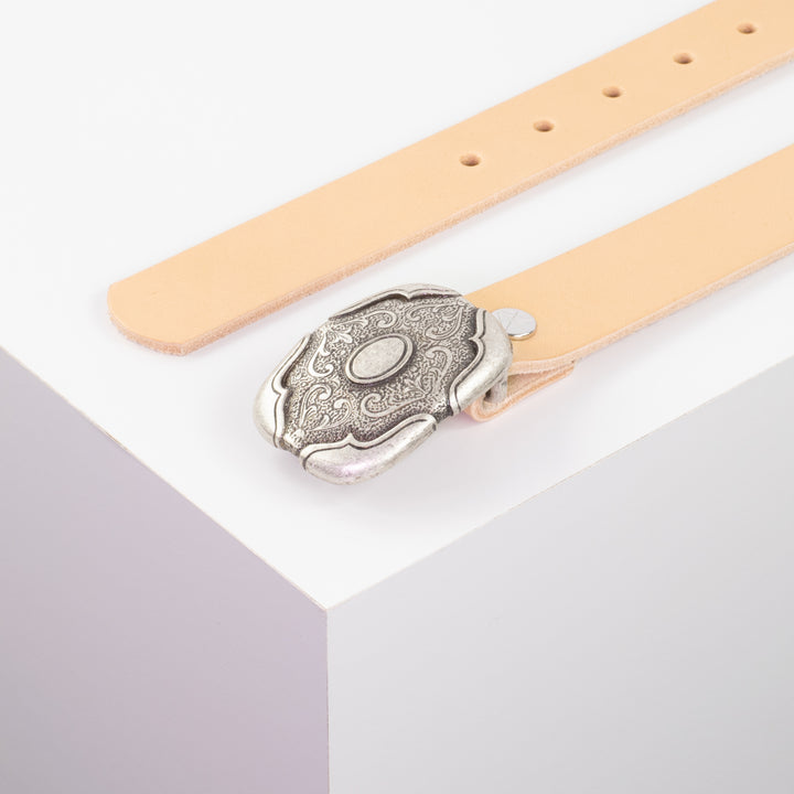 Ledergürtel 3cm mit Schnalle Blume eckig natur ohne Muster