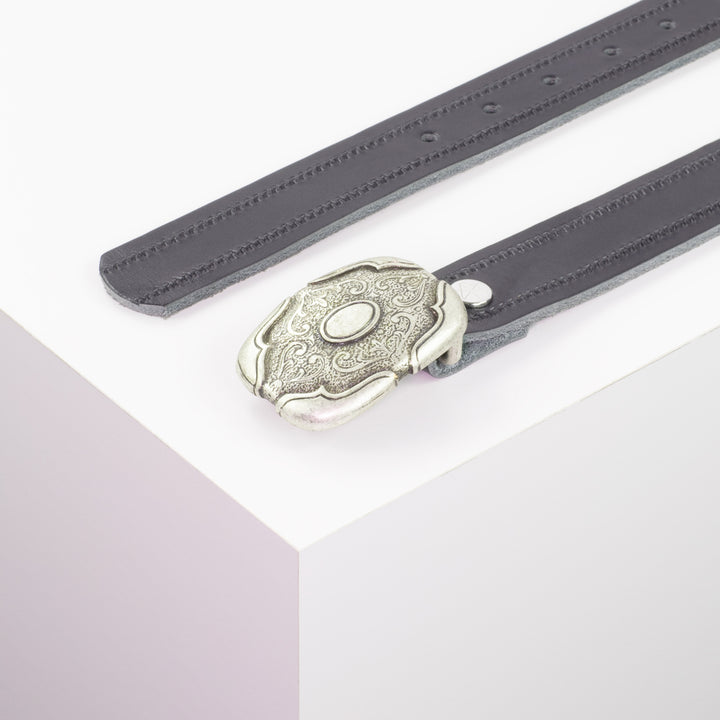 Ledergürtel 3cm mit Schnalle Blume eckig navi Reißverschluss
