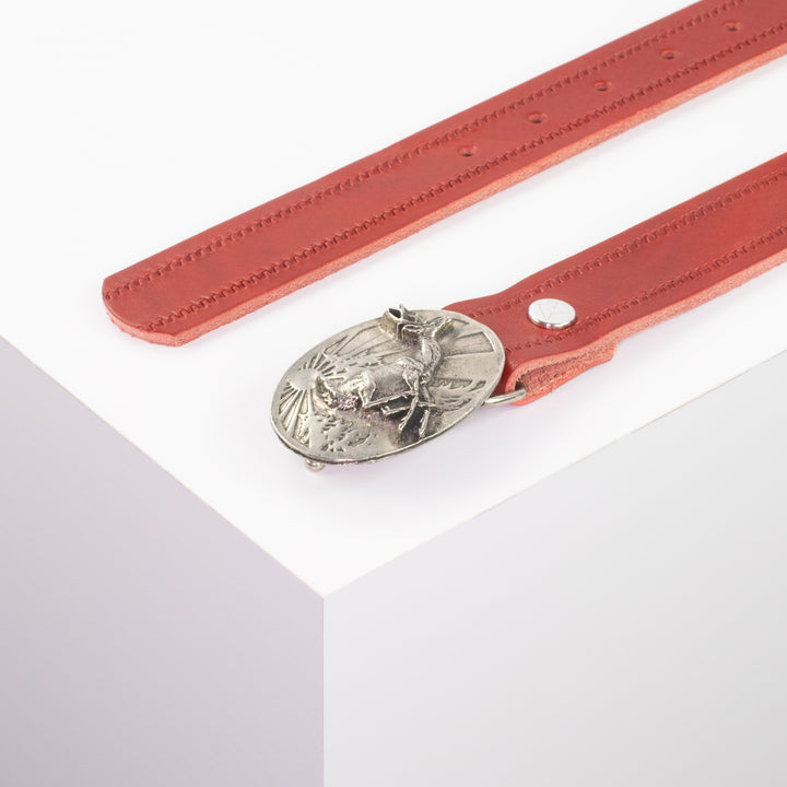 Ledergürtel 3cm mit Schnalle Hirsch springend rot Reißverschluss