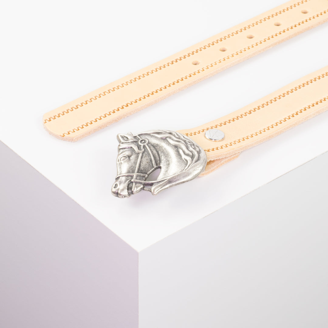 Ledergürtel 3cm mit Schnalle Pferdekopf natur Reißverschluss