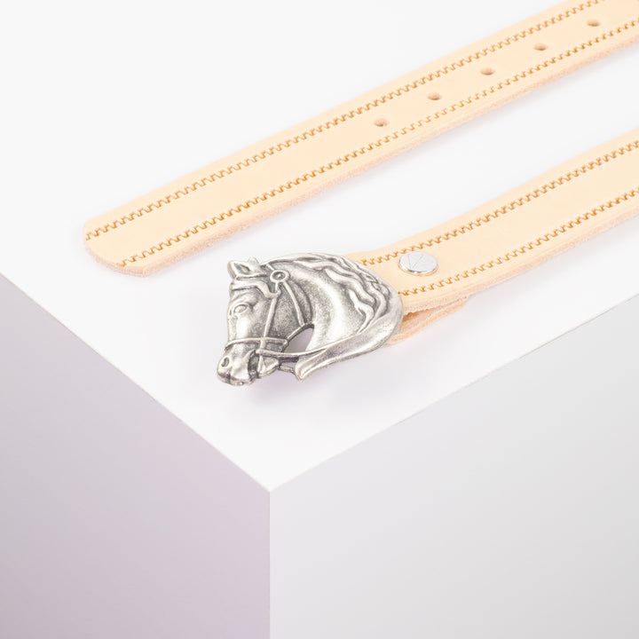 Ledergürtel 3cm mit Schnalle Pferdekopf natur Reißverschluss