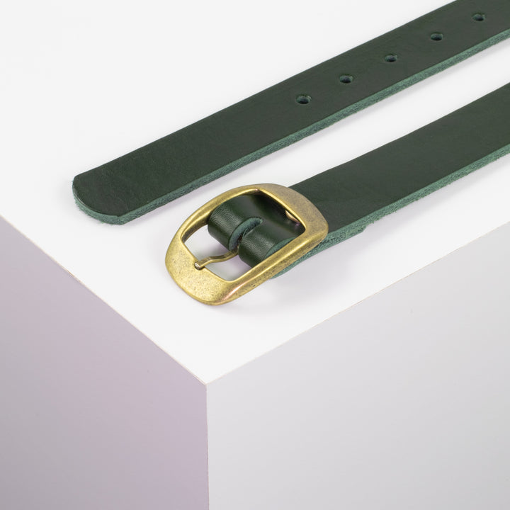 Ledergürtel 3cm mit Schnalle Budapest messing grün ohne Muster
