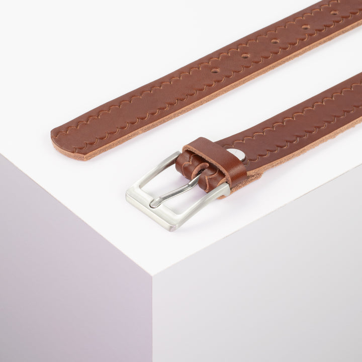 Ledergürtel 3cm mit Schnalle Boston silber glänzend cognac kleine Welle
