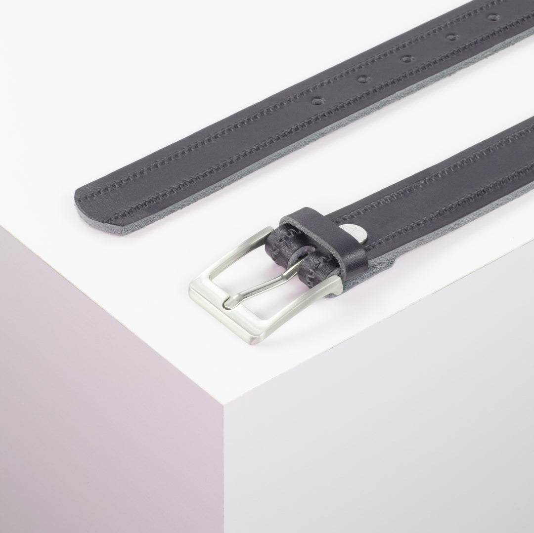 Ledergürtel 3cm mit Schnalle Boston silber glänzend navi Reißverschluss