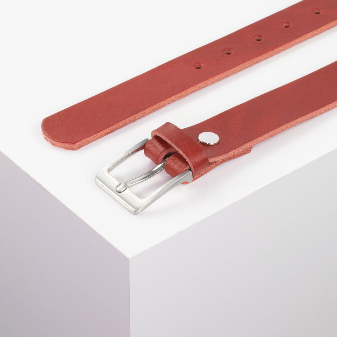 Ledergürtel 3cm mit Schnalle Boston silber glänzend rot ohne Muster