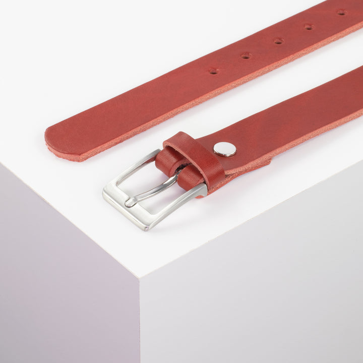 Ledergürtel 3cm mit Schnalle Boston silber glänzend rot ohne Muster
