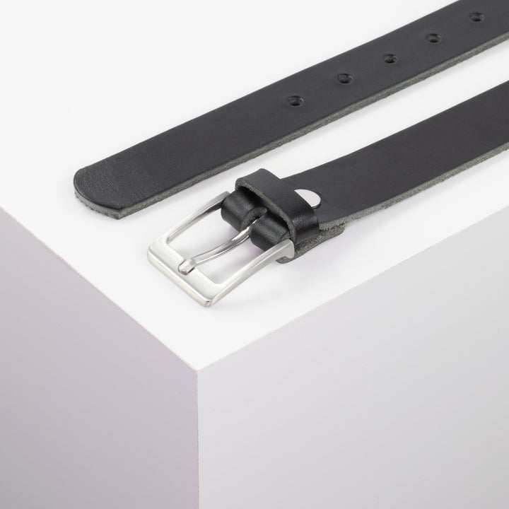 Ledergürtel 3cm mit Schnalle Boston silber glänzend schwarz ohne Muster