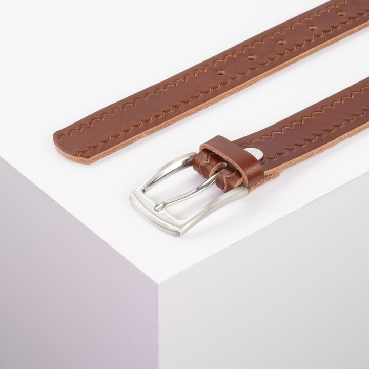Ledergürtel 3cm mit Schnalle Washington cognac kleine Welle