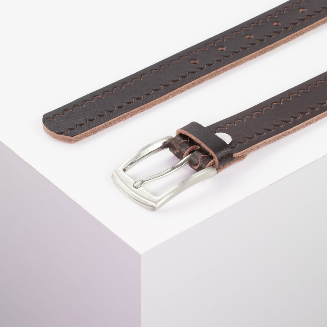 Ledergürtel 3cm mit Schnalle Washington dunkelbraun kleine Welle