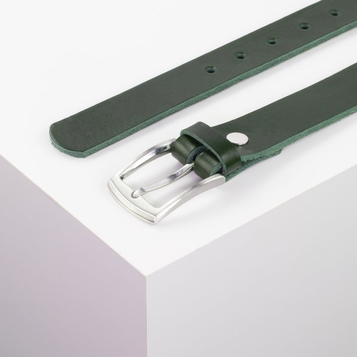 Ledergürtel 3cm mit Schnalle Washington grün ohne Muster