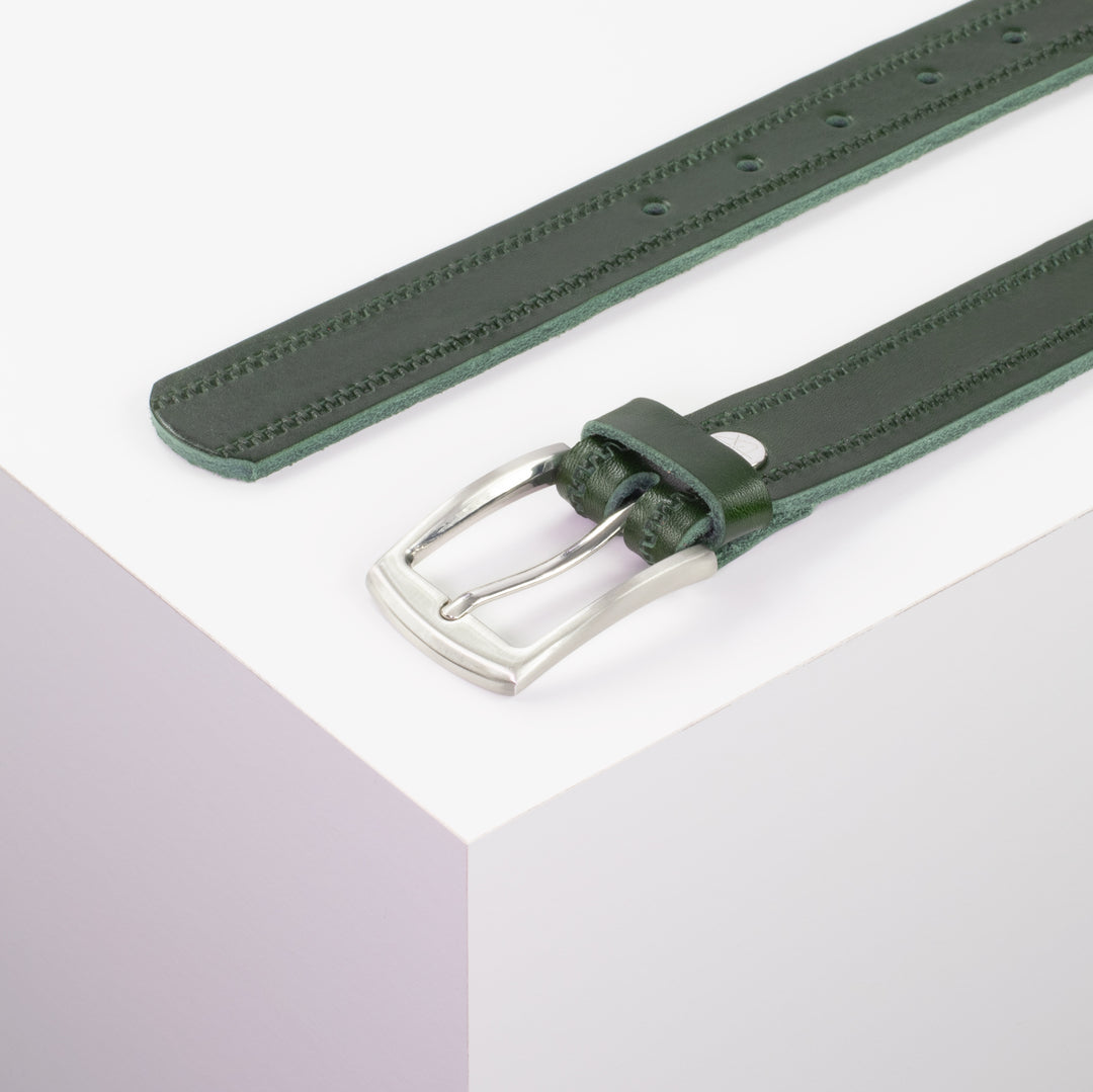 Ledergürtel 3cm mit Schnalle Washington grün Reißverschluss
