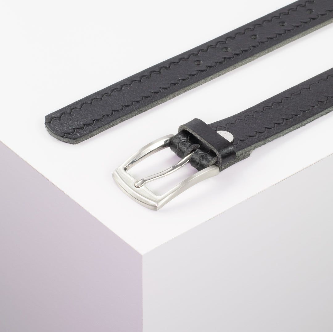 Ledergürtel 3cm mit Schnalle Washington schwarz kleine Welle