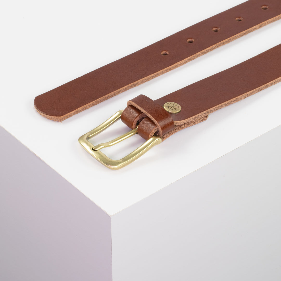 Ledergürtel 3cm mit Schnalle Liverpool messing cognac ohne Muster