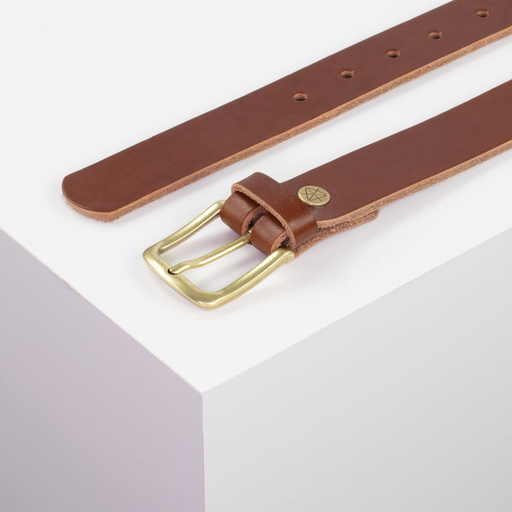 Ledergürtel 3cm mit Schnalle Liverpool messing cognac ohne Muster