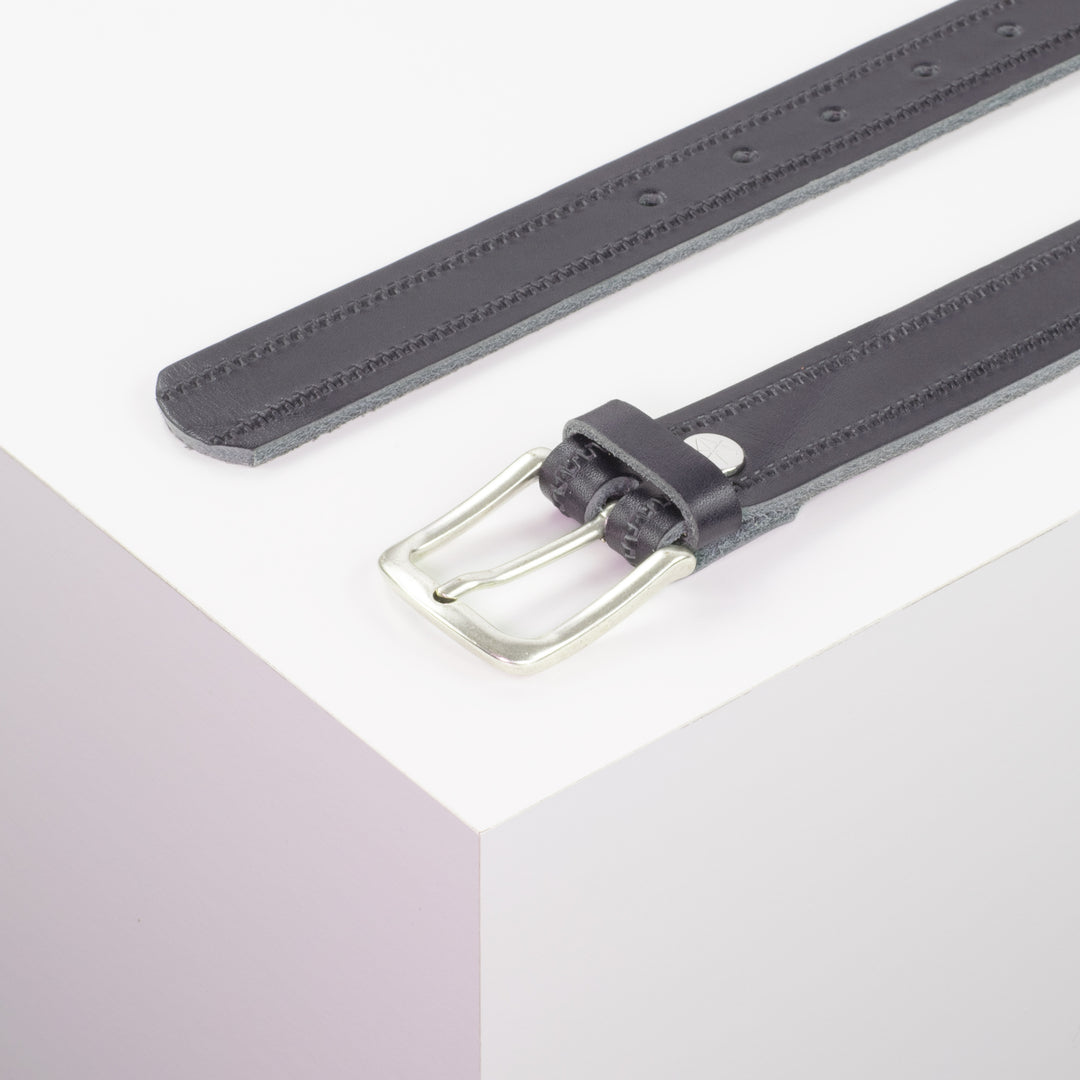 Ledergürtel 3cm mit Schnalle Liverpool silber matt navi Reißverschluss
