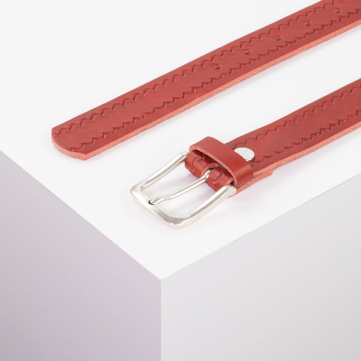 Ledergürtel 3cm mit Schnalle Liverpool silber matt rot kleine Welle