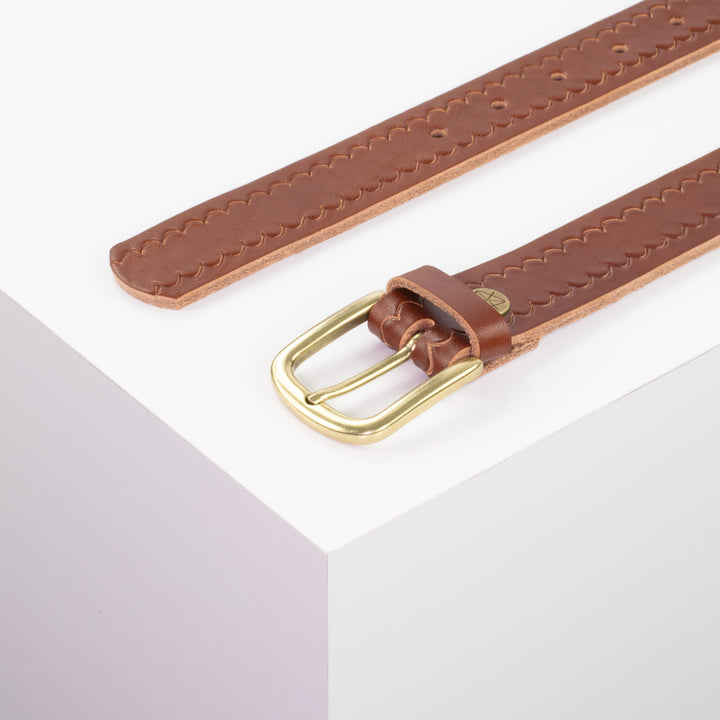 Ledergürtel 3cm mit Schnalle Conil messing cognac kleine Welle