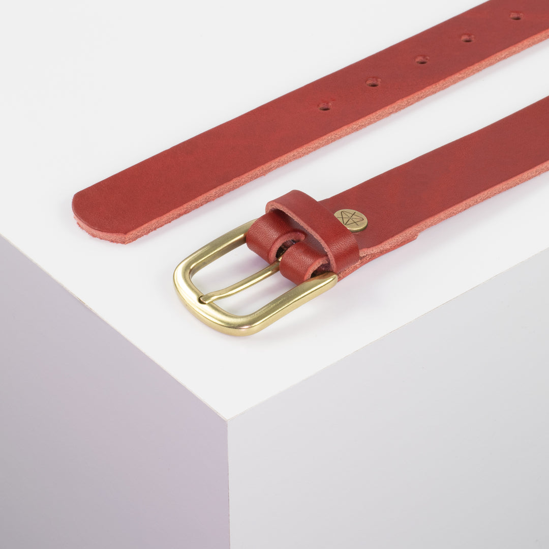 Ledergürtel 3cm mit Schnalle Conil messing rot ohne Muster