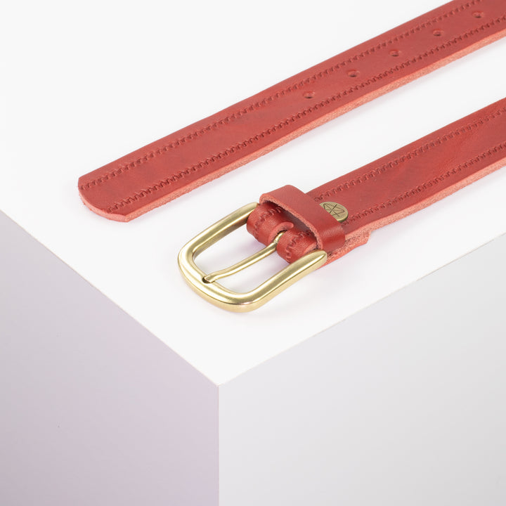 Ledergürtel 3cm mit Schnalle Conil messing rot Reißverschluss