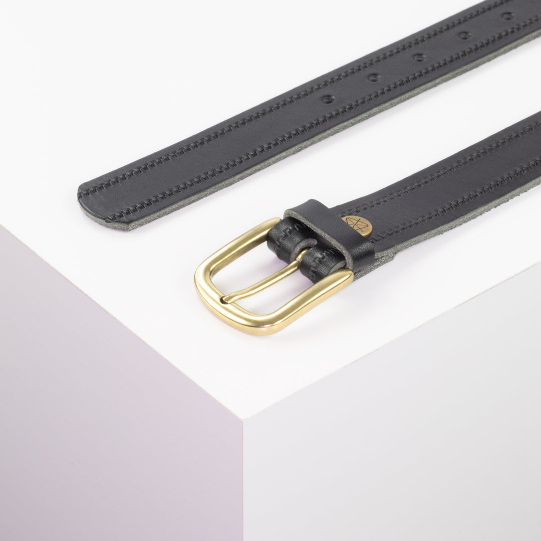 Ledergürtel 3cm mit Schnalle Conil messing schwarz Reißverschluss