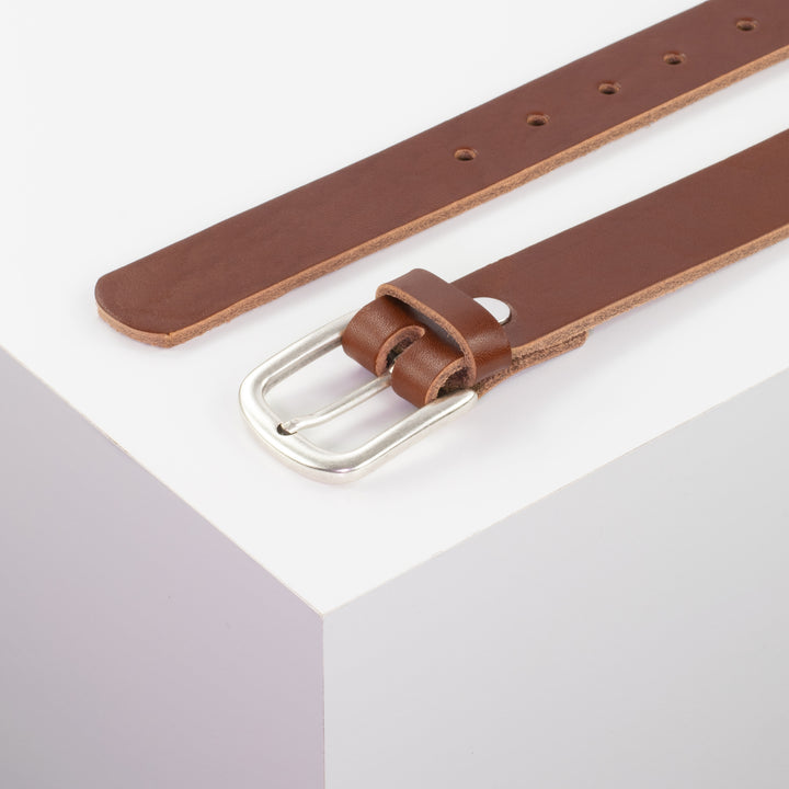 Ledergürtel 3cm mit Schnalle Conil silber matt cognac ohne Muster