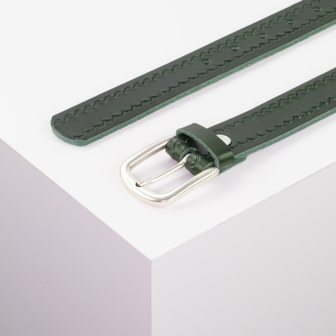 Ledergürtel 3cm mit Schnalle Conil silber matt grün kleine Welle