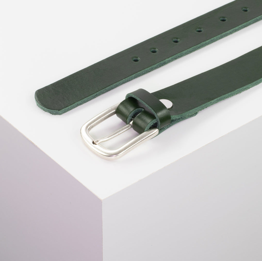 Ledergürtel 3cm mit Schnalle Conil silber matt grün ohne Muster