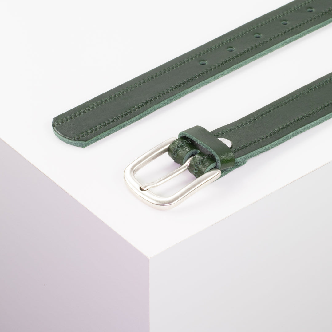 Ledergürtel 3cm mit Schnalle Conil silber matt grün Reißverschluss