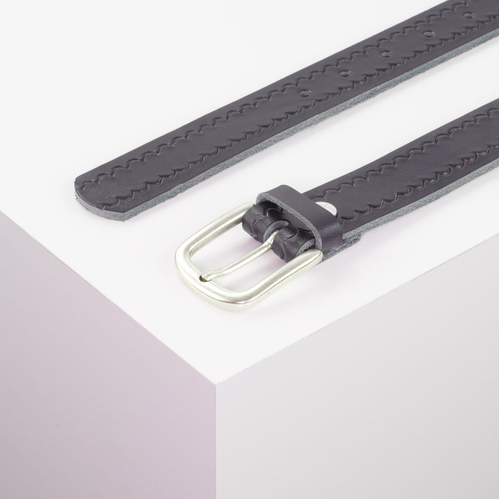Ledergürtel 3cm mit Schnalle Conil silber matt navi kleine Welle