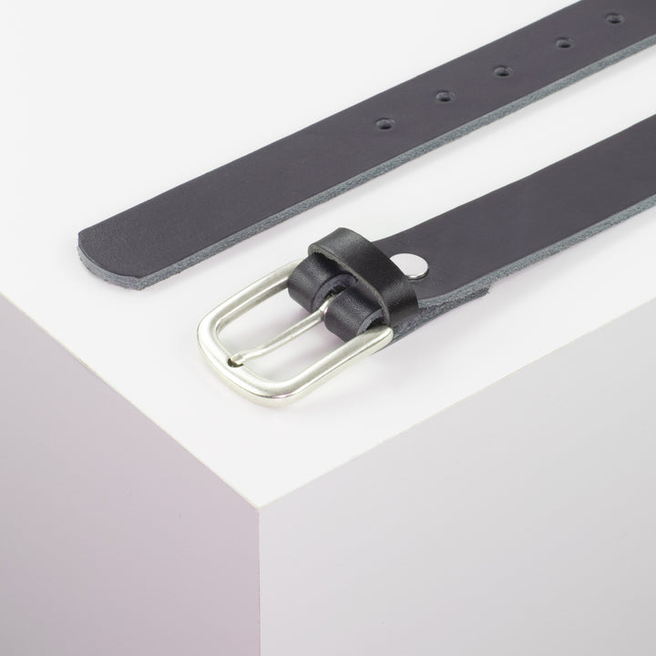 Ledergürtel 3cm mit Schnalle Conil silber matt navi ohne Muster