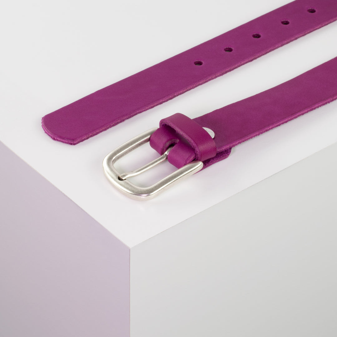 Ledergürtel 3cm mit Schnalle Conil silber matt pink ohne Muster