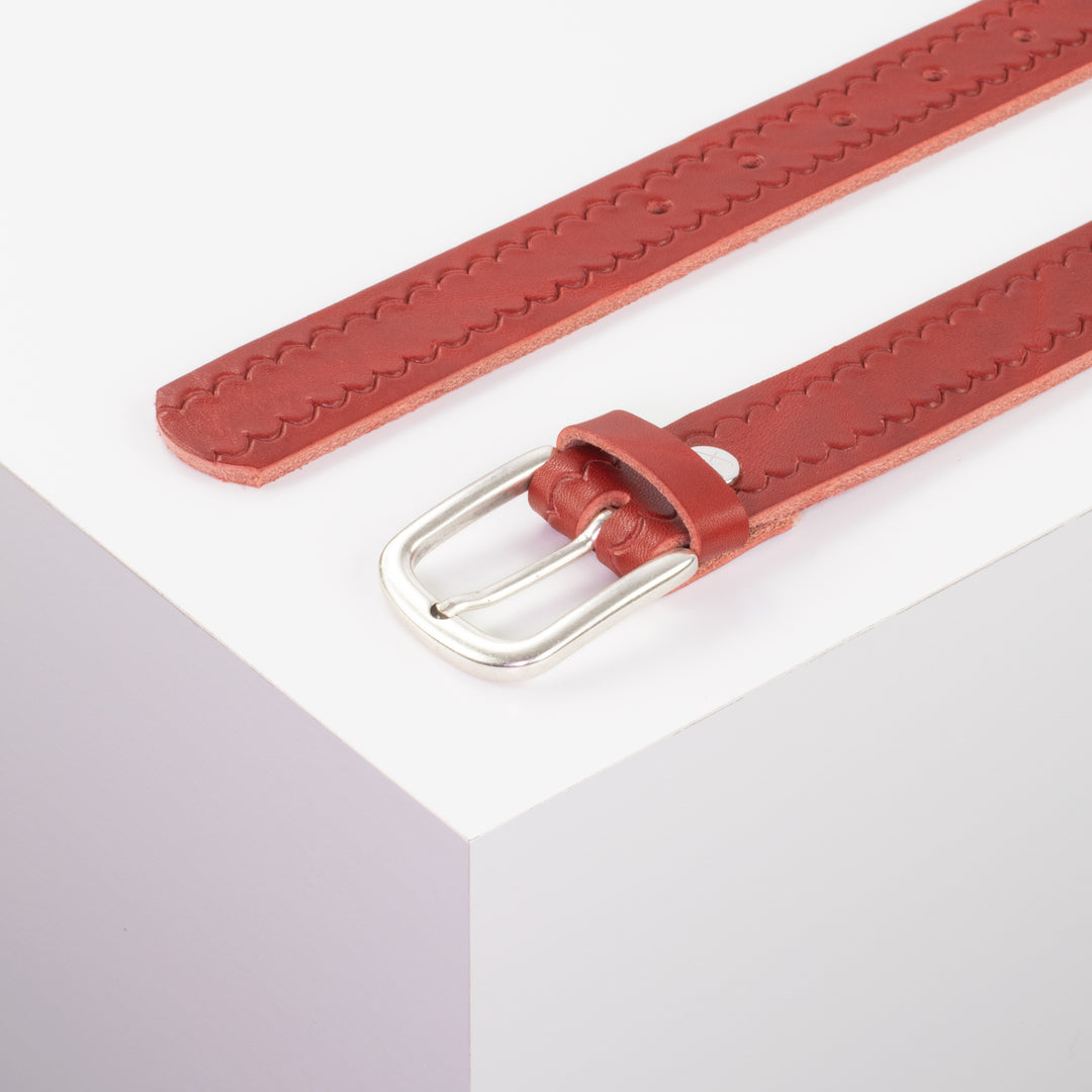 Ledergürtel 3cm mit Schnalle Conil silber matt rot kleine Welle