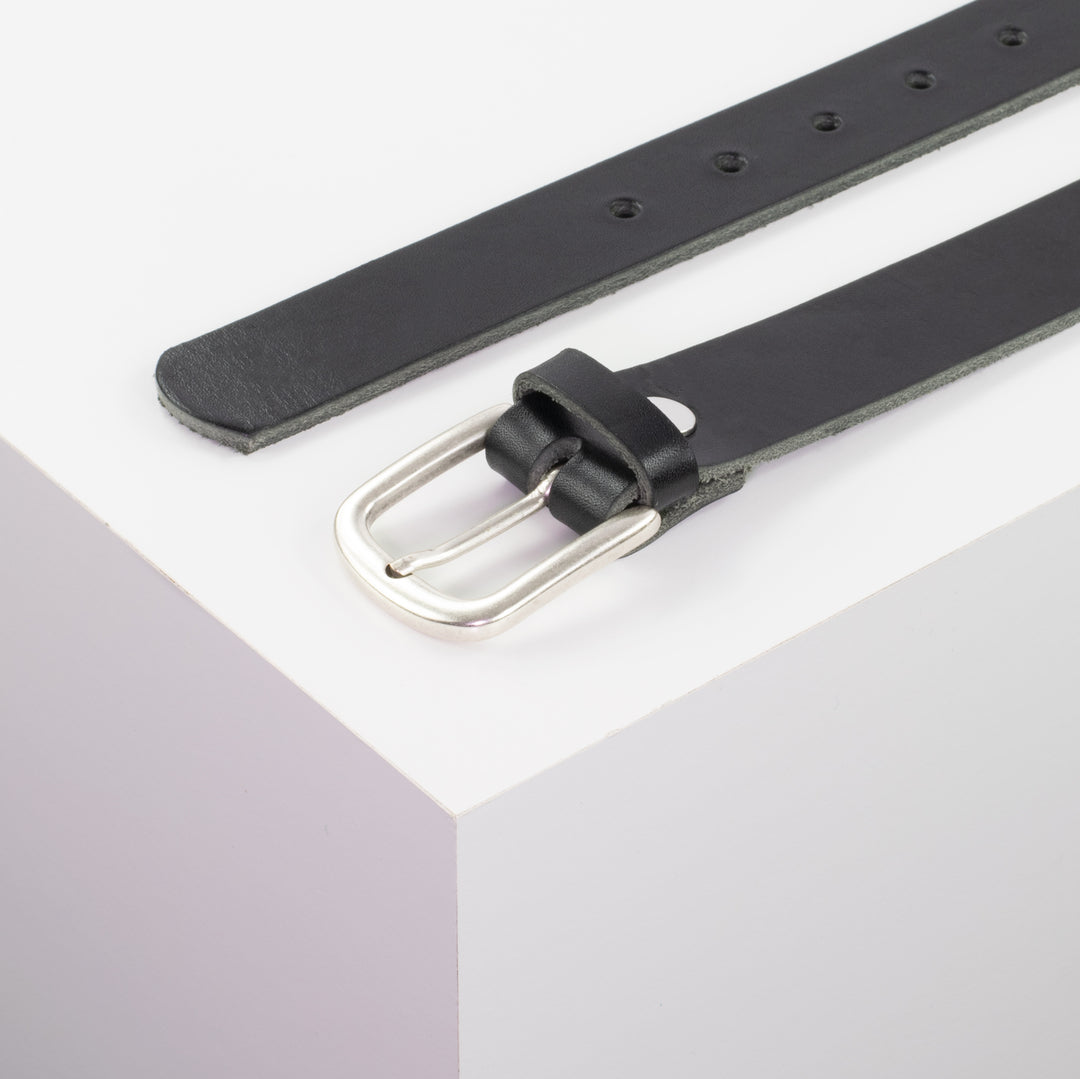Ledergürtel 3cm mit Schnalle Conil silber matt schwarz ohne Muster