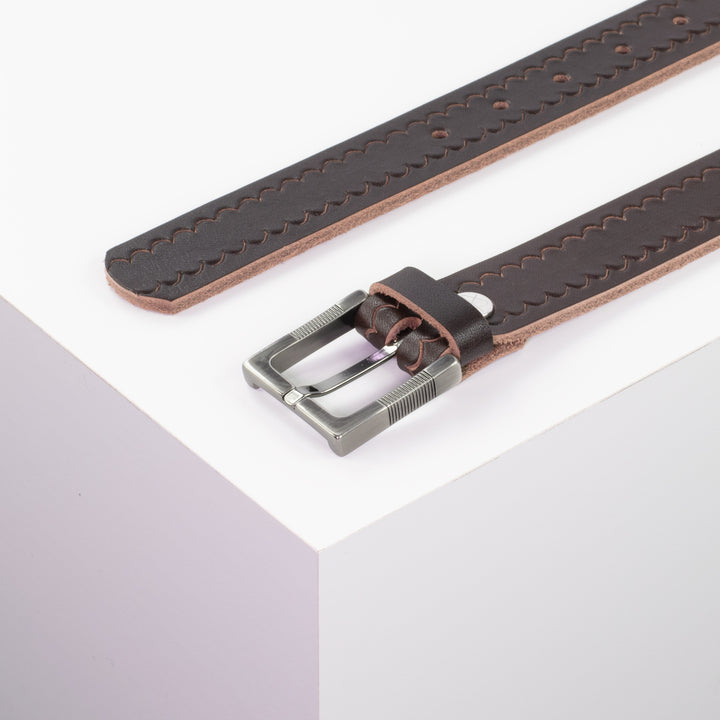 Ledergürtel 3cm mit Schnalle Denver dunkelbraun kleine Welle