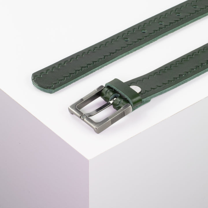 Ledergürtel 3cm mit Schnalle Denver grün kleine Welle