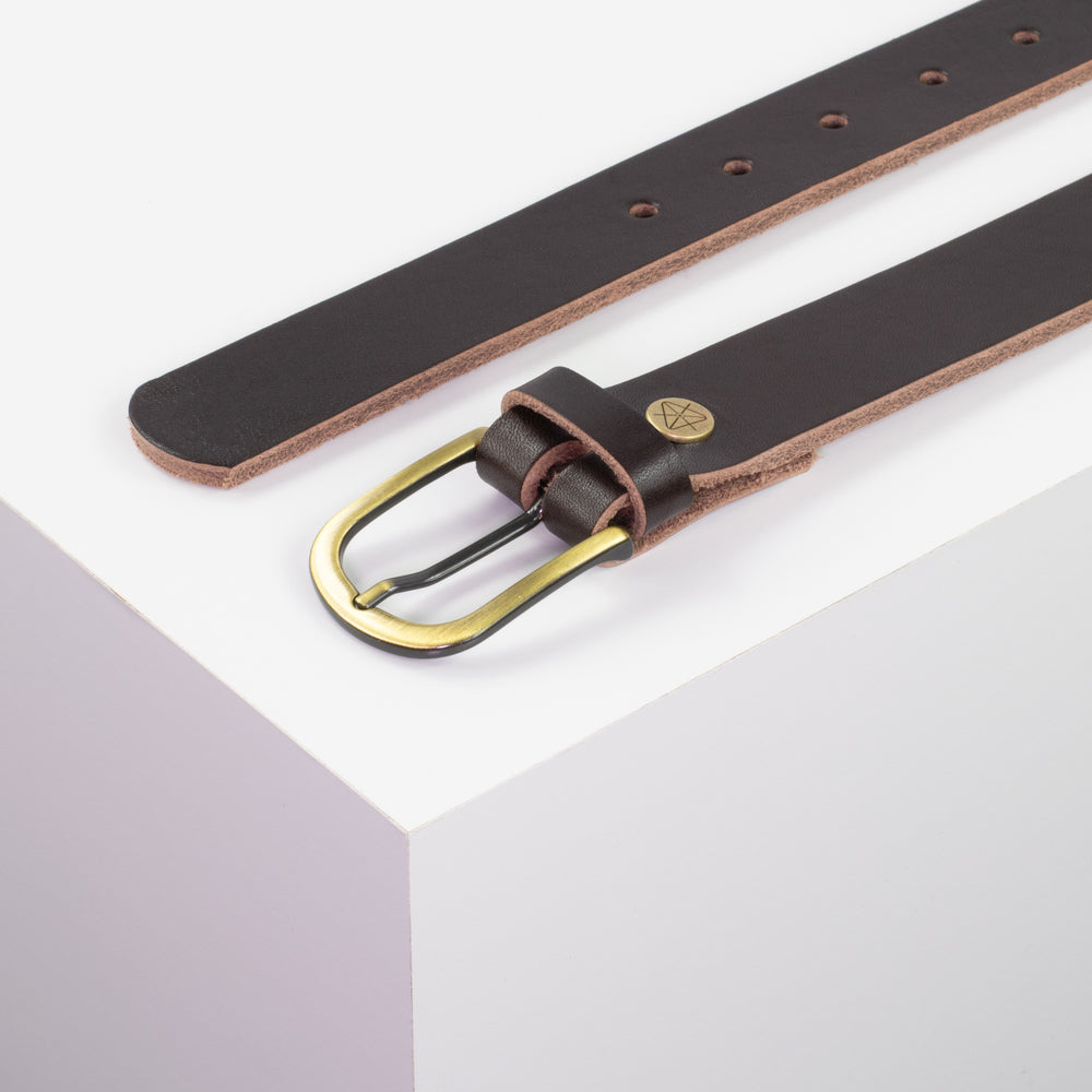 Ledergürtel 3cm mit Schnalle Nizza messing dunkelbraun ohne Muster
