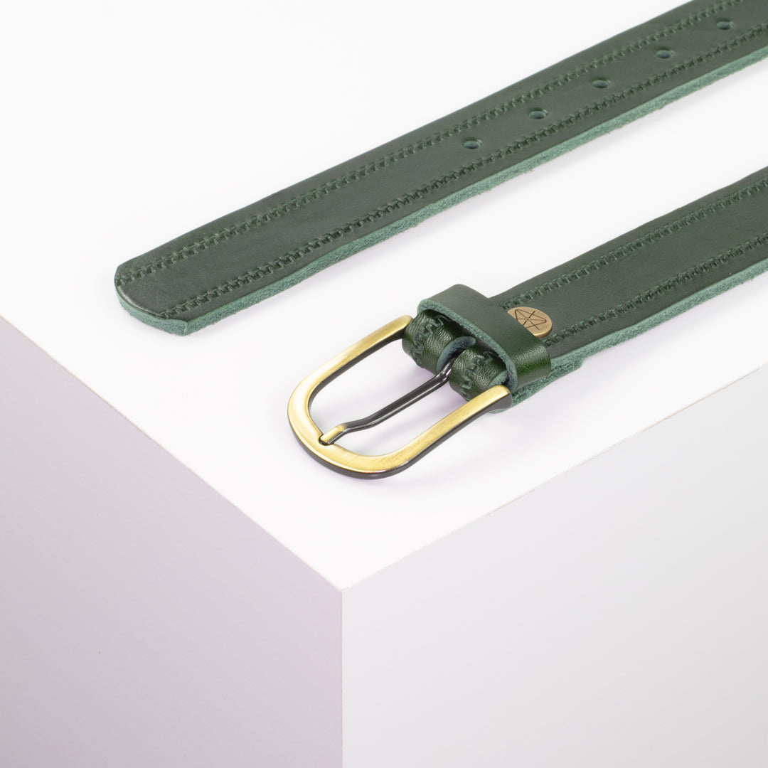 Ledergürtel 3cm mit Schnalle Nizza messing grün Reißverschluss