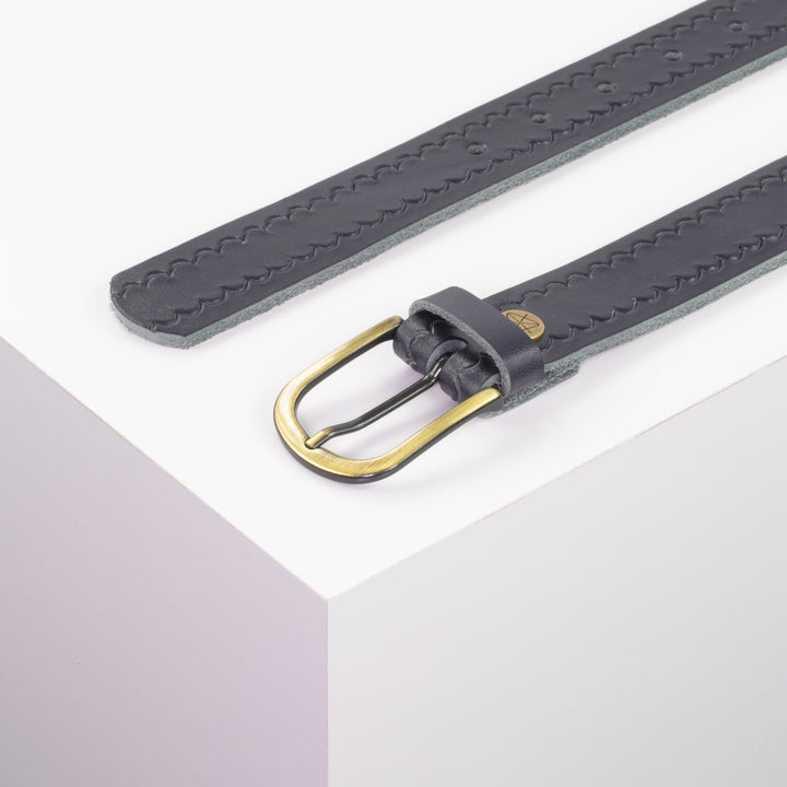 Ledergürtel 3cm mit Schnalle Nizza messing navi kleine Welle