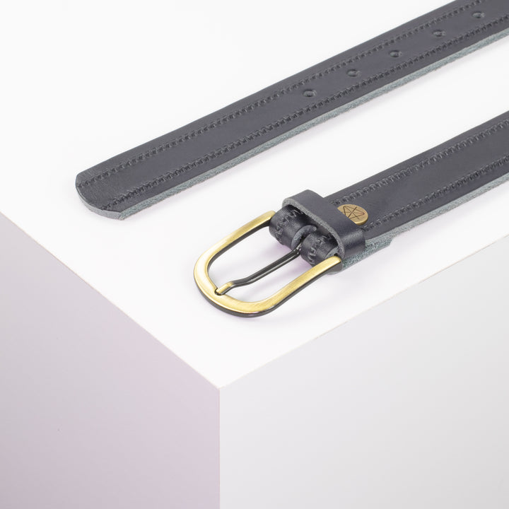 Ledergürtel 3cm mit Schnalle Nizza messing navi Reißverschluss