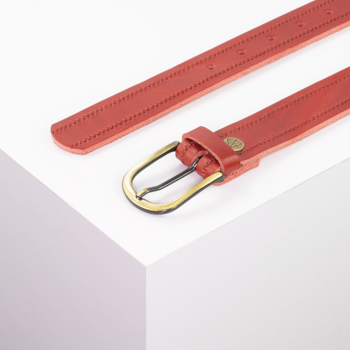 Ledergürtel 3cm mit Schnalle Nizza messing rot Reißverschluss