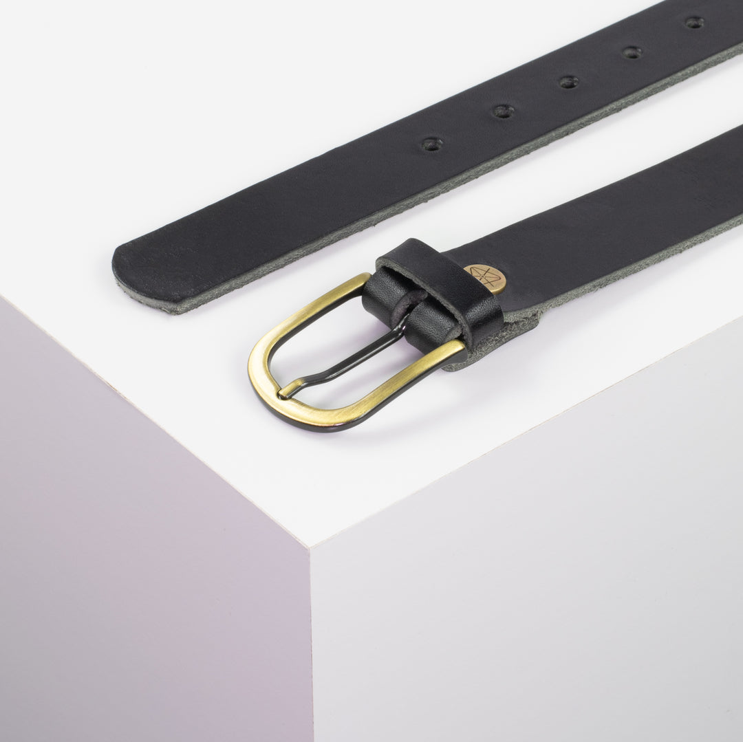 Ledergürtel 3cm mit Schnalle Nizza messing schwarz ohne Muster