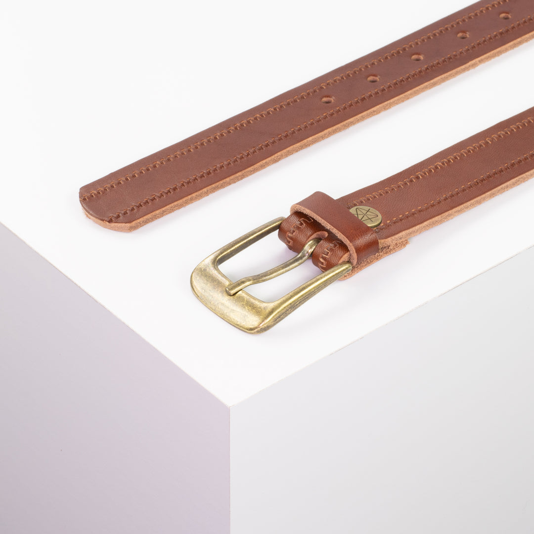 Ledergürtel 3cm mit Schnalle Brüssel messing cognac Reißverschluss